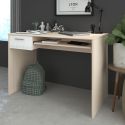 Bureau aspect bois avec tablette et 1 tiroir blanc sérigraphiée - CHARLINE