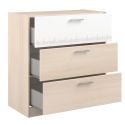 Commode 3 tiroirs aspect bois façade supérieure blanche sérigraphiée - CHARLINE