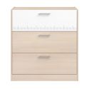 Commode 3 tiroirs aspect bois façade supérieure blanche sérigraphiée - CHARLINE