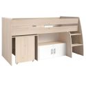 Lit 90x200 combiné avec bureau aspect bois et façades blanches sérigraphiées - CHARLINE