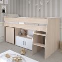 Lit 90x200 combiné avec bureau aspect bois et façades blanches sérigraphiées - CHARLINE
