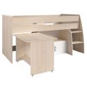 Lit 90x200 combiné avec bureau aspect bois et façades blanches sérigraphiées - CHARLINE