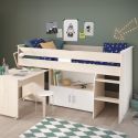 Lit 90x200 combiné avec bureau aspect bois et façades blanches sérigraphiées - CHARLINE