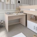 Lit 90x200 combiné avec bureau aspect bois et façades blanches sérigraphiées - CHARLINE