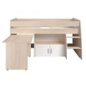 Lit 90x200 combiné avec bureau aspect bois et façades blanches sérigraphiées - CHARLINE