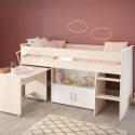 Lit 90x200 combiné avec bureau aspect bois et façades blanches sérigraphiées - CHARLINE