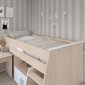 Lit 90x200 combiné avec bureau aspect bois et façades blanches sérigraphiées - CHARLINE