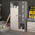 Armoire 2 portes aspect bois grisé avec 1 porte anthracite sérigraphiée - ZIGGY