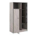 Armoire 2 portes aspect bois grisé avec 1 porte anthracite sérigraphiée - ZIGGY
