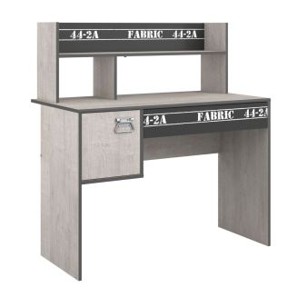 Bureau avec rangements aspect bois grisé et anthracite avec sérigraphies - ZIGGY