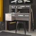 Bureau avec rangements aspect bois grisé et anthracite avec sérigraphies - ZIGGY
