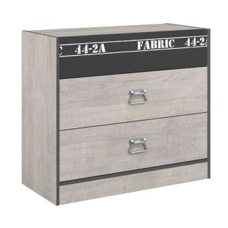 Commode 3 tiroirs aspect bois grisé et 1 façade anthracite sérigraphiée - ZIGGY