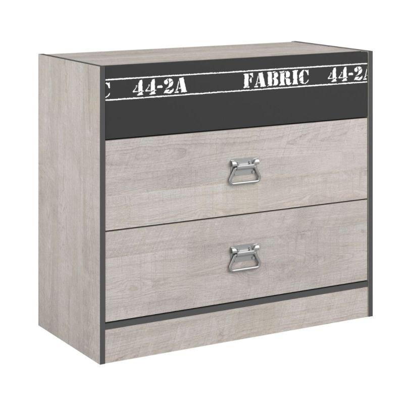 Commode 3 tiroirs aspect bois grisé et 1 façade anthracite sérigraphiée - ZIGGY