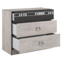 Commode 3 tiroirs aspect bois grisé et 1 façade anthracite sérigraphiée - ZIGGY