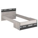Lit 90x200 aspect bois grisé tête et pied de lit tiroir anthracite sérigraphiés - ZIGGY
