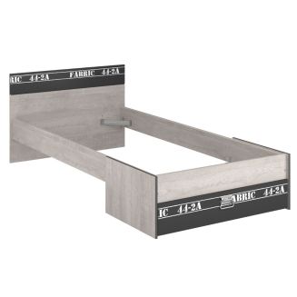 Lit 90x200 aspect bois grisé tête et pied de lit tiroir anthracite sérigraphiés - ZIGGY