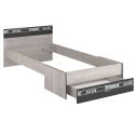 Lit 90x200 aspect bois grisé tête et pied de lit tiroir anthracite sérigraphiés - ZIGGY
