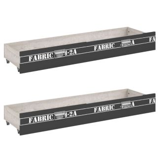 Lot de 2 tiroirs de lit aspect bois grisé façade anthracite sérigraphiée - ZIGGY