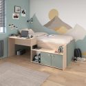Lit 90x200 combiné avec bureau et rangements aspect bois et vert céladon - ADELINE