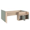 Lit 90x200 combiné avec bureau et rangements aspect bois et vert céladon - ADELINE