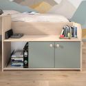 Lit 90x200 combiné avec bureau et rangements aspect bois et vert céladon - ADELINE