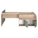 Lit 90x200 combiné avec bureau et rangements aspect bois et vert céladon - ADELINE
