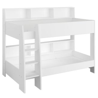 Lits 90x200 superposés blanc avec niches fond aspect bois ou blanches - LEANE