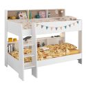 Lits 90x200 superposés blanc avec niches fond aspect bois ou blanches - LEANE