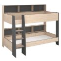 Lits 90x200 superposés aspect bois avec niches fond anthracite - LEANE