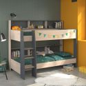 Lits 90x200 superposés aspect bois avec niches fond anthracite - LEANE