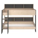 Lits 90x200 superposés aspect bois avec niches fond anthracite - LEANE