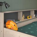 Lits 90x200 superposés aspect bois avec niches fond anthracite - LEANE