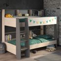 Lits 90x200 superposés aspect bois avec niches fond anthracite - LEANE