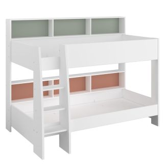Lits 90x200 superposés blanc avec niches fond vert céladon ou terracotta - LEANE