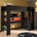 Lit surélevé 90x200 noir avec étagères et bureau gaming + leds - PLAYIT