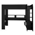 Lit surélevé 90x200 noir avec étagères et bureau gaming + leds - PLAYIT