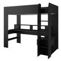 Lit surélevé 90x200 noir avec étagères et bureau gaming + leds - PLAYIT
