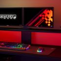 Lit surélevé 90x200 noir avec étagères et bureau gaming + leds - PLAYIT
