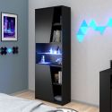 Armoire noire 2 portes vitrées réversibles avec led - PLAYIT