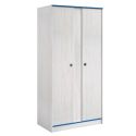 Armoire 2 portes aspect bois blanchi avec chants bleus en façade - MISYA