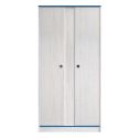 Armoire 2 portes aspect bois blanchi avec chants bleus en façade - MISYA