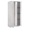 Armoire 2 portes aspect bois blanchi avec chants bleus en façade - MISYA