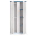 Armoire 2 portes aspect bois blanchi avec chants bleus en façade - MISYA