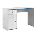Bureau 1 porte 1 tiroir aspect bois blanchi avec chants bleus en façade - MISYA