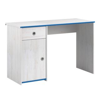 Bureau 1 porte 1 tiroir aspect bois blanchi avec chants bleus en façade - MISYA