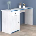 Bureau 1 porte 1 tiroir aspect bois blanchi avec chants bleus en façade - MISYA