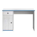 Bureau 1 porte 1 tiroir aspect bois blanchi avec chants bleus en façade - MISYA
