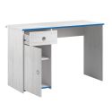Bureau 1 porte 1 tiroir aspect bois blanchi avec chants bleus en façade - MISYA
