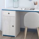 Bureau 1 porte 1 tiroir aspect bois blanchi avec chants bleus en façade - MISYA