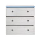 Commode 3 tiroirs aspect bois blanchi avec chants bleus en façade - MISYA